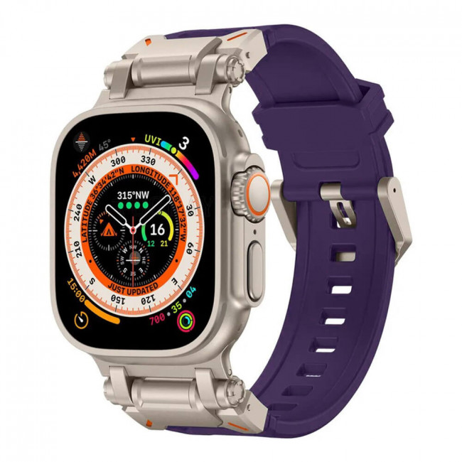 Techsuit Λουράκι Apple Watch 4 / 5 / 6 / 7 / 8 / 9 / SE / SE 2 / Ultra / Ultra 2 - 42 / 44 / 45 / 46 / 49 mm Watchband W064 Σιλικόνης - Titanium Silver / Purple