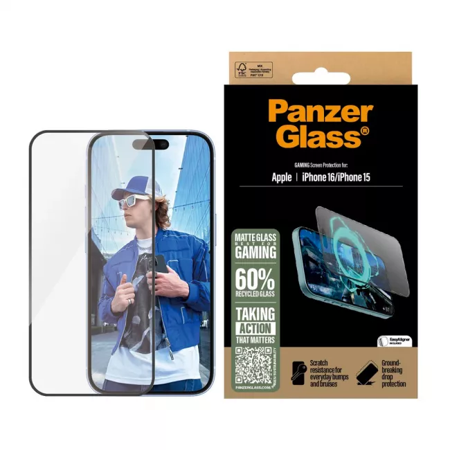 PanzerGlass iPhone 15 / iPhone 16 Gaming Ultra-Wide Fit Full Screen Αντιχαρακτικό Γυαλί Οθόνης - Black