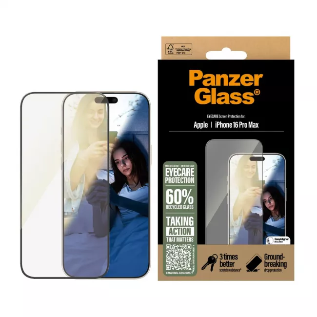 PanzerGlass iPhone 16 Pro Max - EyeCare Ultra-Wide Fit Anti-Blue Light Anti-reflective Full Screen Αντιχαρακτικό Γυαλί Οθόνης - Black