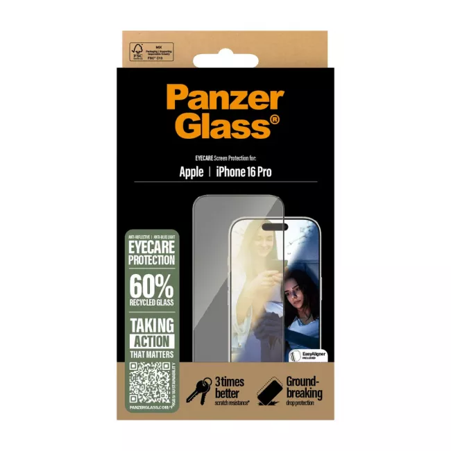 PanzerGlass iPhone 16 Pro - EyeCare Ultra-Wide Fit Anti-Blue Light Anti-reflective Full Screen Αντιχαρακτικό Γυαλί Οθόνης - Black