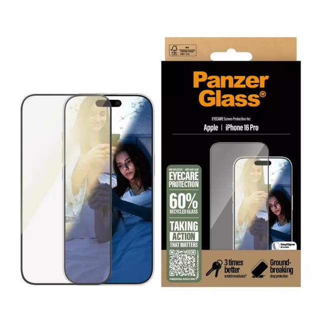 PanzerGlass iPhone 16 Pro - EyeCare Ultra-Wide Fit Anti-Blue Light Anti-reflective Full Screen Αντιχαρακτικό Γυαλί Οθόνης - Black