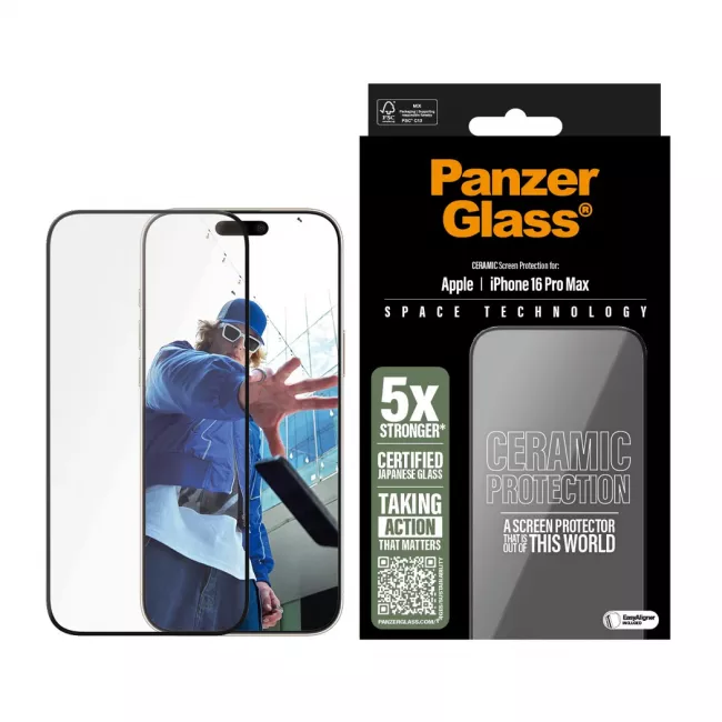 PanzerGlass iPhone 16 Pro Max Ceramic Ultra-Wide Fit Full Screen Αντιχαρακτικό Γυαλί Οθόνης - Black