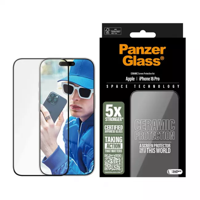 PanzerGlass iPhone 16 Pro Ceramic Ultra-Wide Fit Full Screen Αντιχαρακτικό Γυαλί Οθόνης - Black