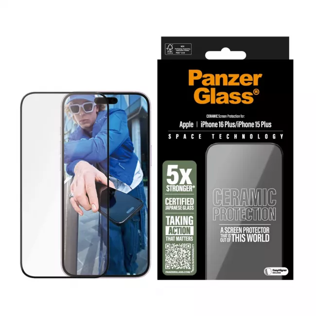 PanzerGlass iPhone 15 Plus / iPhone 16 Plus Ceramic Ultra-Wide Fit Full Screen Αντιχαρακτικό Γυαλί Οθόνης - Black