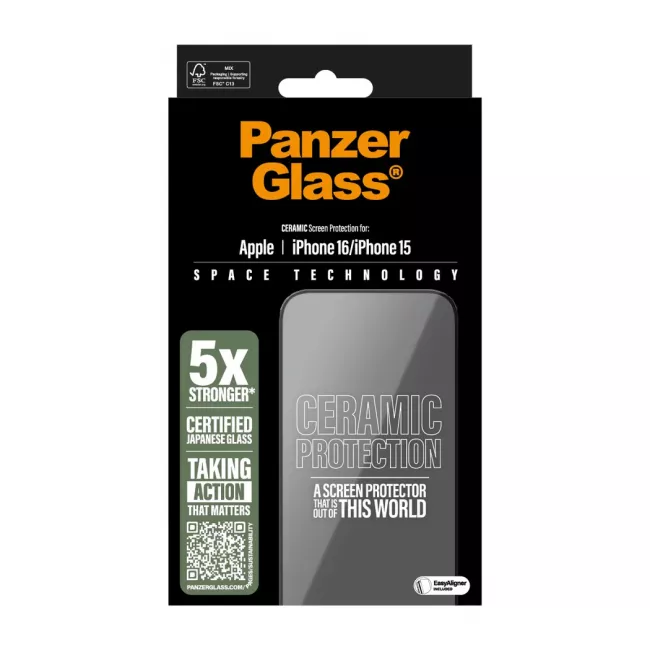 PanzerGlass iPhone 15 / iPhone 16 Ceramic Ultra-Wide Fit Full Screen Αντιχαρακτικό Γυαλί Οθόνης - Black