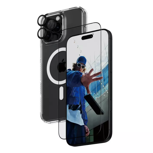 PanzerGlass iPhone 16 Pro Max - Σετ με 1 Αντιχαρακτικό Γυαλί Οθόνης Ultra-Wide Fit, 1 Αντιχαρακτικό Γυαλί για την Κάμερα και 1 Σκληρή Θήκη με MagSafe - Διάφανο