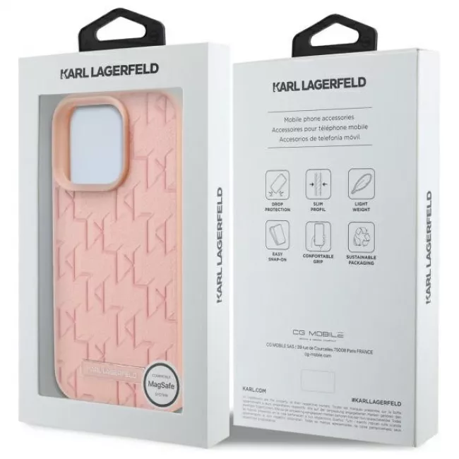 Karl Lagerfeld iPhone 16 Pro Max - Hot Stamp - MagSafe Σκληρή Θήκη με Επένδυση Συνθετικού Δέρματος - Pink - KLHMP16XPKHPORPP