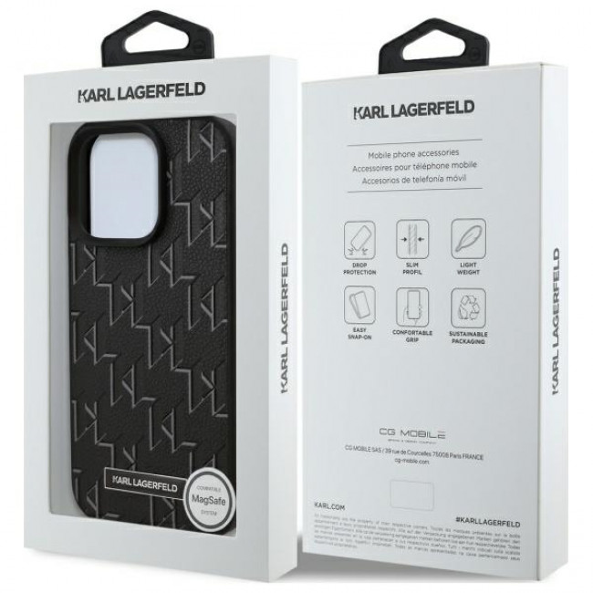 Karl Lagerfeld iPhone 16 Pro Max - Hot Stamp - MagSafe Σκληρή Θήκη με Επένδυση Συνθετικού Δέρματος - Black - KLHMP16XPKHPORPK