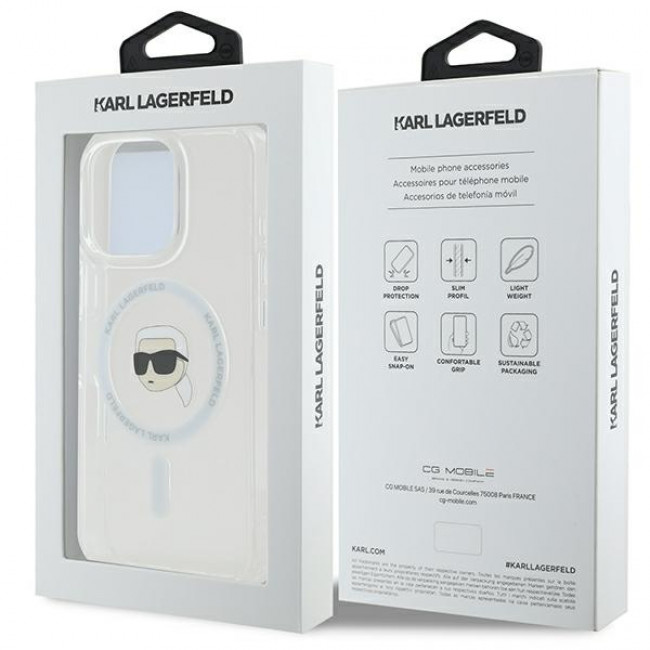 Karl Lagerfeld iPhone 16 Pro Max - IML Metal Karl Head - MagSafe Σκληρή Θήκη με Πλαίσιο Σιλικόνης - White - KLHMP16XHLSKIH