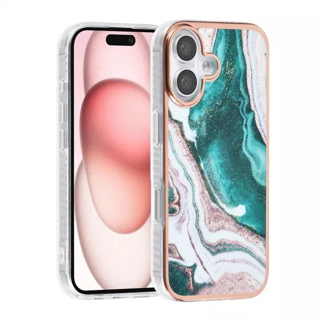 TUNIQ iPhone 16 Silicone Θήκη Σιλικόνης - Marble / Green