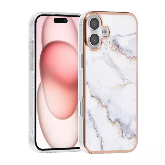 TUNIQ iPhone 16 Plus Silicone Θήκη Σιλικόνης - Marble / White