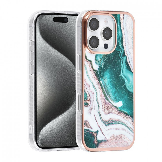 TUNIQ iPhone 16 Pro Silicone Θήκη Σιλικόνης - Marble / Green