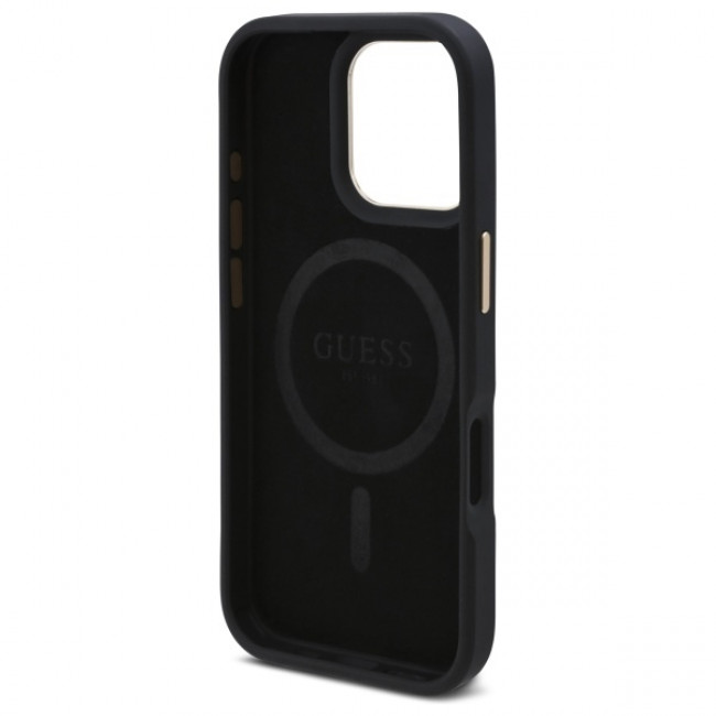 Guess iPhone 16 Pro 4G Logo Plate MagSafe Θήκη με Επένδυση Συνθετικού Δέρματος και MagSafe - Βlack - GUHMP16LU4GPRK