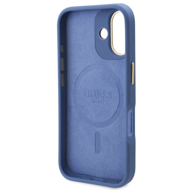 Guess iPhone 16 Plus 4G Logo Plate MagSafe Θήκη με Επένδυση Συνθετικού Δέρματος και MagSafe - Blue - GUHMP16MU4GPRB