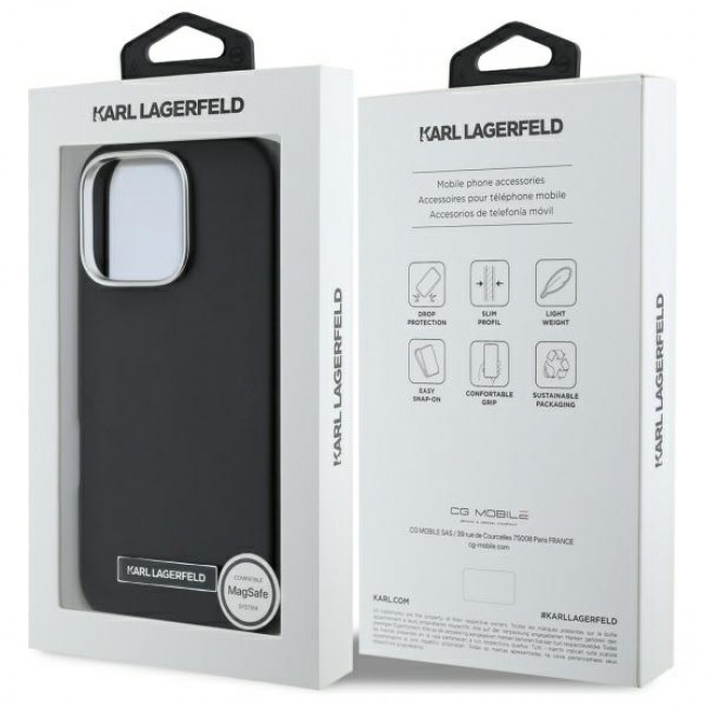 Karl Lagerfeld iPhone 16 Pro - FW Metal Plate MagSafe Σκληρή Θήκη με Επένδυση Συνθετικού Δέρματος - Black - KLHMP16LPGMSRPK