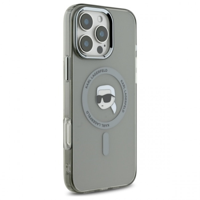 Karl Lagerfeld iPhone 16 Pro - IML Metal Karl Head Σκληρή Θήκη με Πλαίσιο Σιλικόνης και MagSafe - Black - KLHMP16LHLSKIK