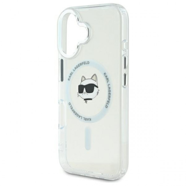 Karl Lagerfeld iPhone 16 Plus - IML Metal Choupette Head Σκληρή Θήκη με Πλαίσιο Σιλικόνης και MagSafe - White - KLHMP16MHLSCHH