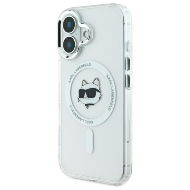 Karl Lagerfeld iPhone 16 Plus - IML Metal Choupette Head Σκληρή Θήκη με Πλαίσιο Σιλικόνης και MagSafe - White - KLHMP16MHLSCHH