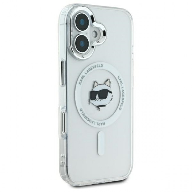 Karl Lagerfeld iPhone 16 Plus - IML Metal Choupette Head Σκληρή Θήκη με Πλαίσιο Σιλικόνης και MagSafe - White - KLHMP16MHLSCHH