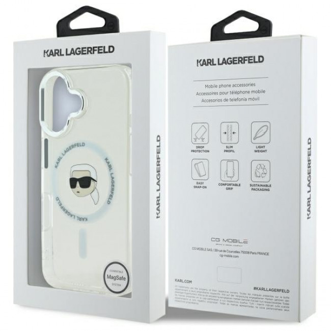 Karl Lagerfeld iPhone 16 Plus - IML Metal Karl Head Σκληρή Θήκη με Πλαίσιο Σιλικόνης και MagSafe - White - KLHMP16MHLSKIH