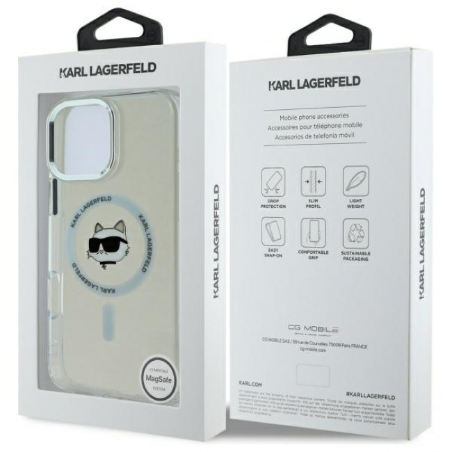 Karl Lagerfeld iPhone 16 Pro Max - IML Metal Choupette Head Σκληρή Θήκη με Πλαίσιο Σιλικόνης και MagSafe - White - KLHMP16SHLSCHH