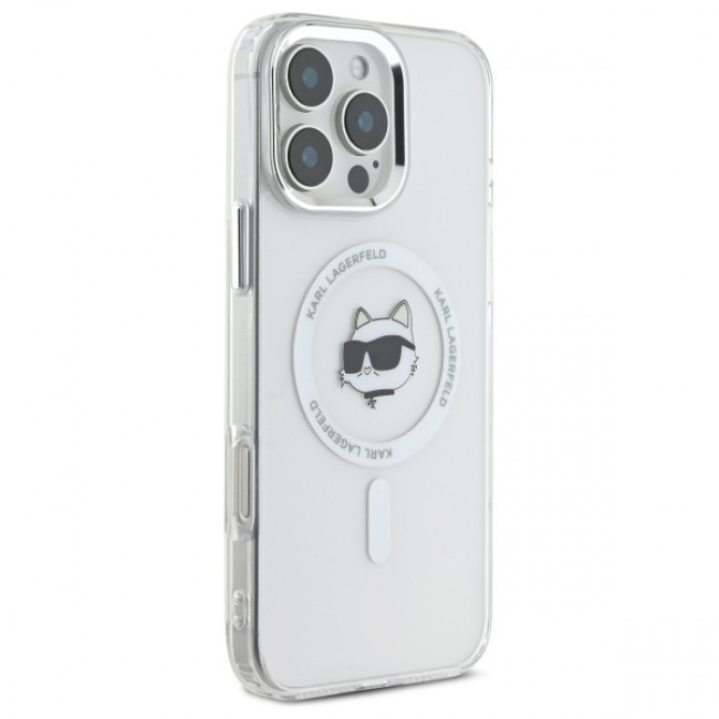 Karl Lagerfeld iPhone 16 Pro Max - IML Metal Choupette Head Σκληρή Θήκη με Πλαίσιο Σιλικόνης και MagSafe - White - KLHMP16SHLSCHH