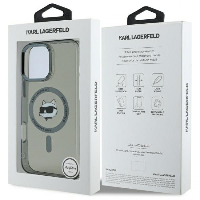 Karl Lagerfeld iPhone 16 Pro Max - IML Metal Choupette Head - MagSafe Σκληρή Θήκη με Πλαίσιο Σιλικόνης - Black - KLHMP16XHLSCHK