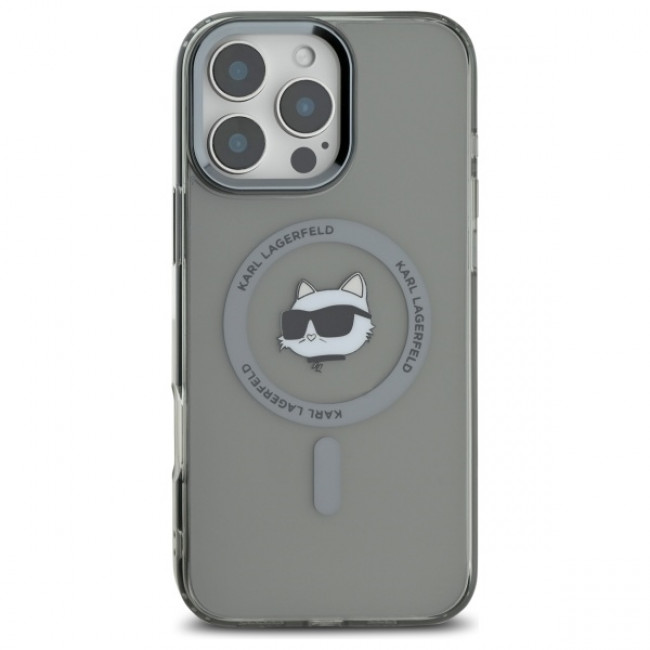 Karl Lagerfeld iPhone 16 Pro Max - IML Metal Choupette Head - MagSafe Σκληρή Θήκη με Πλαίσιο Σιλικόνης - Black - KLHMP16XHLSCHK