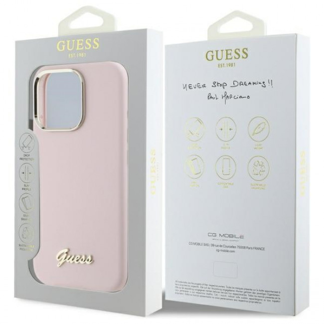 Guess iPhone 16 Pro Max Silicone Script Metal Logo and Frame Σκληρή Θήκη με Πλαίσιο Σιλικόνης - Pink - GUHCP16XSMBSLP