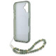 Guess iPhone 16 Plus - IML Flowers Allover Electro With Pearl Strap MagSafe Σκληρή Θήκη με Πλαίσιο Σιλικόνης και MagSafe - White / Green - GUHMP16MHCPOFPA