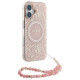 Guess iPhone 16 - IML Flowers Allover Electro With Pearl Strap MagSafe Σκληρή Θήκη με Πλαίσιο Σιλικόνης και MagSafe - White / Pink - GUHMP16SHCPOFPP