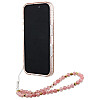 Guess iPhone 16 - IML Flowers Allover Electro With Pearl Strap MagSafe - Σκληρή Θήκη με Πλαίσιο Σιλικόνης και Λουράκι - White / Pink - GUHMP16SHCPOFPP