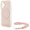 Guess iPhone 16 - IML Flowers Allover Electro With Pearl Strap MagSafe - Σκληρή Θήκη με Πλαίσιο Σιλικόνης και Λουράκι - White / Pink - GUHMP16SHCPOFPP