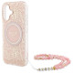 Guess iPhone 16 - IML Flowers Allover Electro With Pearl Strap MagSafe Σκληρή Θήκη με Πλαίσιο Σιλικόνης και MagSafe - White / Pink - GUHMP16SHCPOFPP