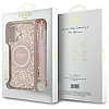 Guess iPhone 16 - IML Flowers Allover Electro With Pearl Strap MagSafe - Σκληρή Θήκη με Πλαίσιο Σιλικόνης και Λουράκι - White / Pink - GUHMP16SHCPOFPP