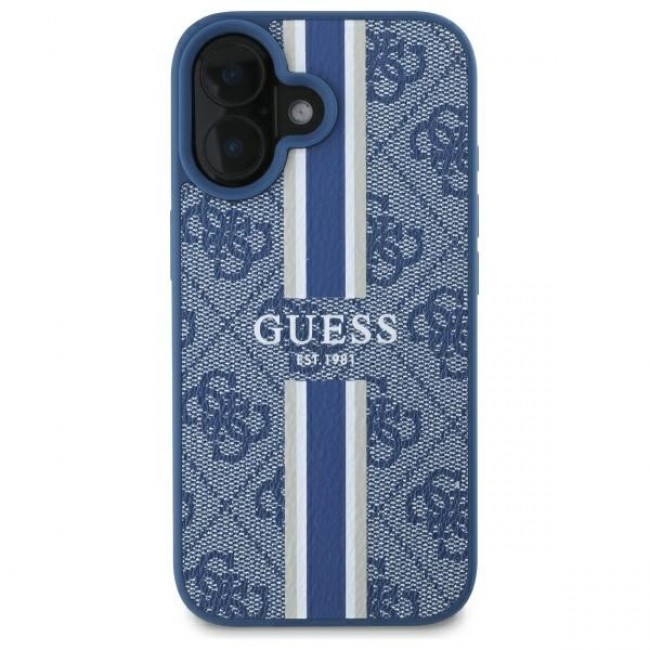 Guess iPhone 16 - 4G Printed Stripes - MagSafe Θήκη με Επένδυση Συνθετικού Δέρματος - Blue - GUHMP16SP4RPSB