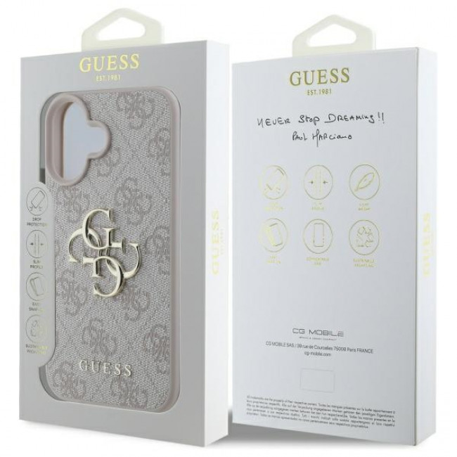 Guess iPhone 16 Plus - 4G Big Logo - Θήκη με Επένδυση Συνθετικού Δέρματος - Pink - GUHCP16M4GMGPI