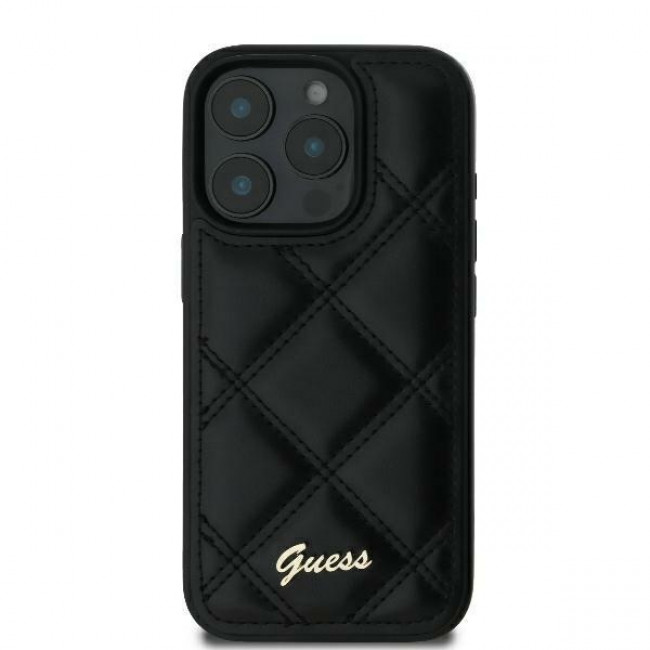 Guess iPhone 16 Plus - Quilted Metal Logo - Θήκη με Επένδυση Συνθετικού Δέρματος - Black - GUHCP16MPSQSQSK