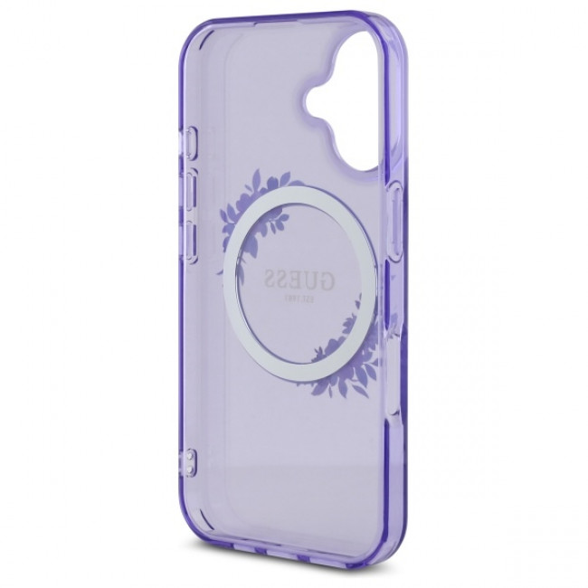 Guess iPhone 16 - IML Flowers Wreath - MagSafe Σκληρή Θήκη με Πλαίσιο Σιλικόνης - Purple - GUHMP16SHFWFCU