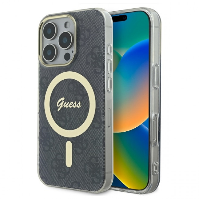 Guess iPhone 16 Pro IML 4G MagSafe Σκληρή Θήκη με Πλαίσιο Σιλικόνης και MagSafe - Black - GUHMP16LH4STK