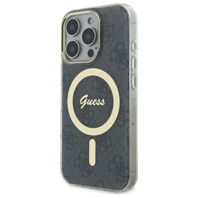 Guess iPhone 16 Pro IML 4G MagSafe Σκληρή Θήκη με Πλαίσιο Σιλικόνης και MagSafe - Black - GUHMP16LH4STK