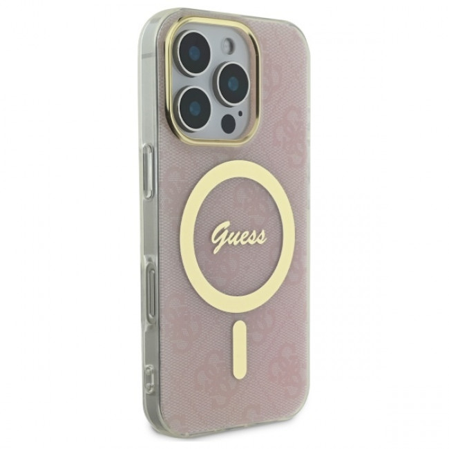 Guess iPhone 16 Pro IML 4G MagSafe Σκληρή Θήκη με Πλαίσιο Σιλικόνης και MagSafe - Pink - GUHMP16LH4STP