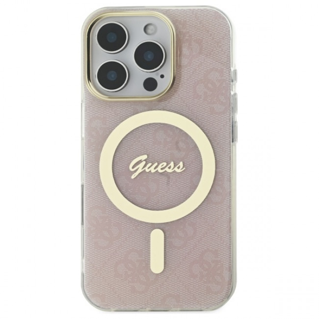 Guess iPhone 16 Pro IML 4G MagSafe Σκληρή Θήκη με Πλαίσιο Σιλικόνης και MagSafe - Pink - GUHMP16LH4STP