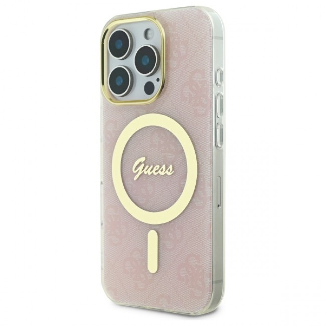 Guess iPhone 16 Pro IML 4G MagSafe Σκληρή Θήκη με Πλαίσιο Σιλικόνης και MagSafe - Pink - GUHMP16LH4STP