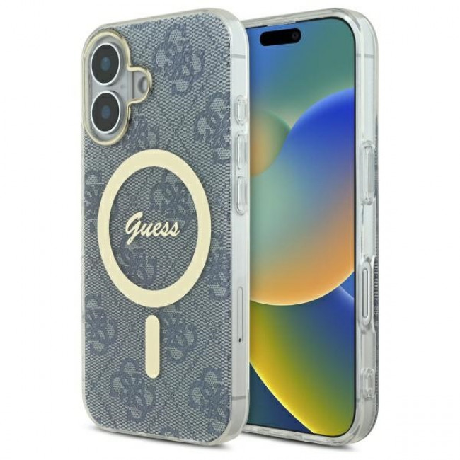 Guess iPhone 16 IML 4G MagSafe Σκληρή Θήκη με Πλαίσιο Σιλικόνης και MagSafe - Blue - GUHMP16SH4STB