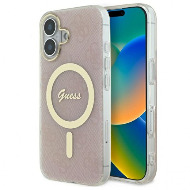 Guess iPhone 16 IML 4G MagSafe Σκληρή Θήκη με Πλαίσιο Σιλικόνης και MagSafe - Pink - GUHMP16SH4STP