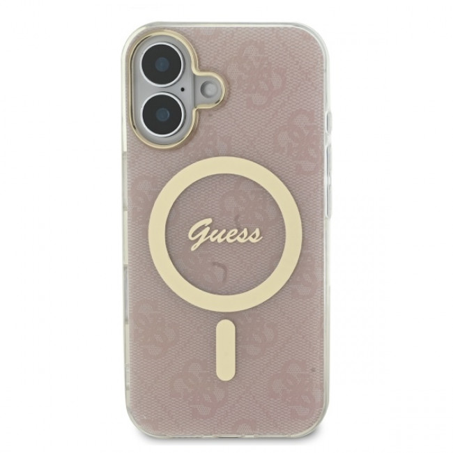 Guess iPhone 16 IML 4G MagSafe Σκληρή Θήκη με Πλαίσιο Σιλικόνης και MagSafe - Pink - GUHMP16SH4STP