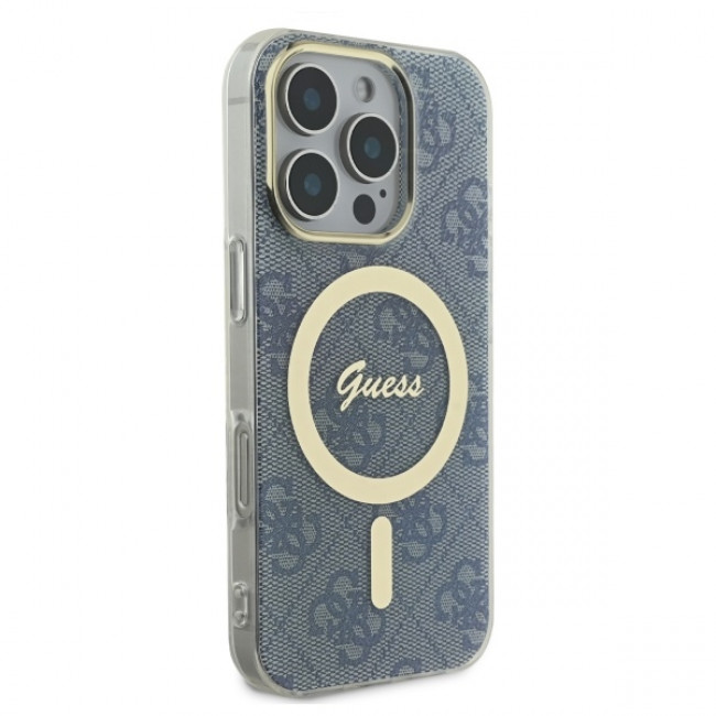 Guess iPhone 16 Pro Max IML 4G MagSafe Σκληρή Θήκη με Πλαίσιο Σιλικόνης και MagSafe - Blue - GUHMP16XH4STB