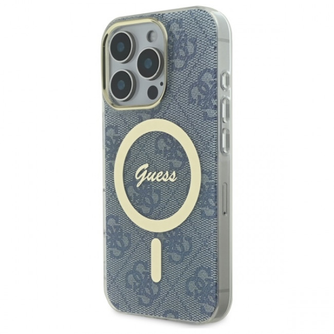 Guess iPhone 16 Pro Max IML 4G MagSafe Σκληρή Θήκη με Πλαίσιο Σιλικόνης και MagSafe - Blue - GUHMP16XH4STB