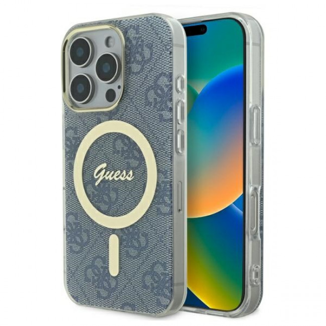 Guess iPhone 16 Pro Max IML 4G MagSafe Σκληρή Θήκη με Πλαίσιο Σιλικόνης και MagSafe - Blue - GUHMP16XH4STB